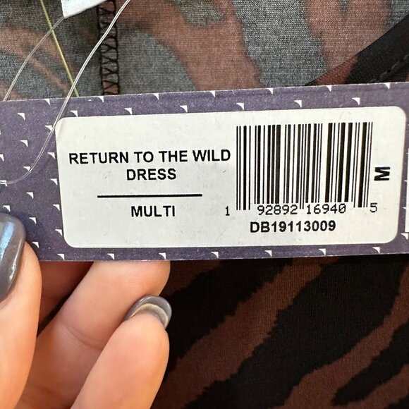 NWT‎ Downeast Dress Animal Print Brown Black Ruffle Hem Return to the Wild M - Picture 6 of 7